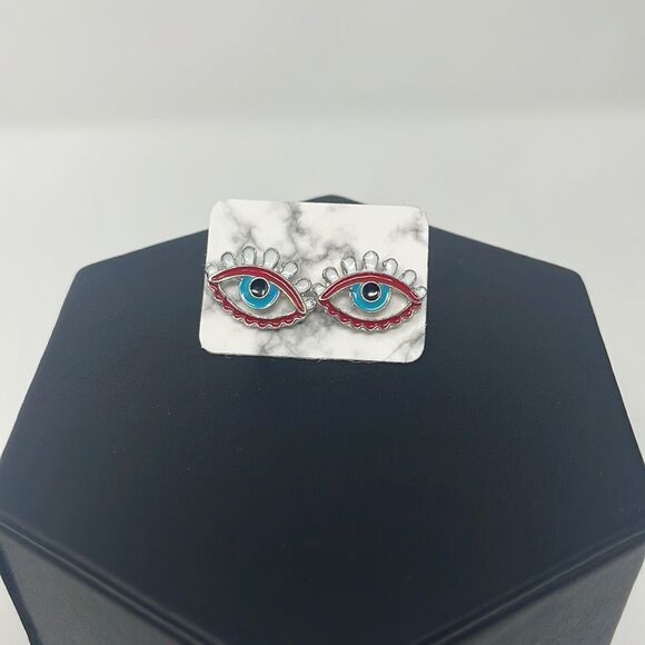 Red Evil Eye Gold Post Earrings - Picture 3 of 8